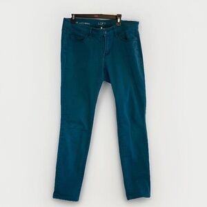 ANN TYLOR LOFT Teal Denim Jeans Stretch Petite 5-Pocket Button Zip Women Y2K
